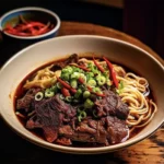 Un plat de nouilles chinoises au boeuf très appétissant