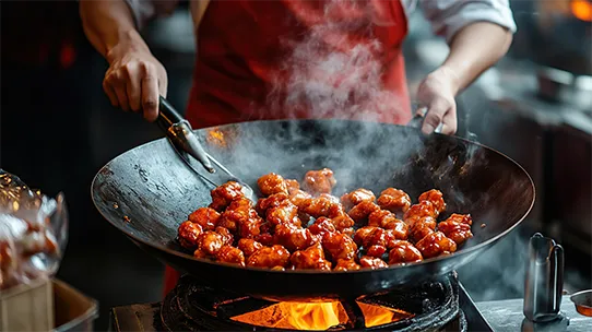 Une personne apprend à cuisiner un plat du sichuan avec un wok