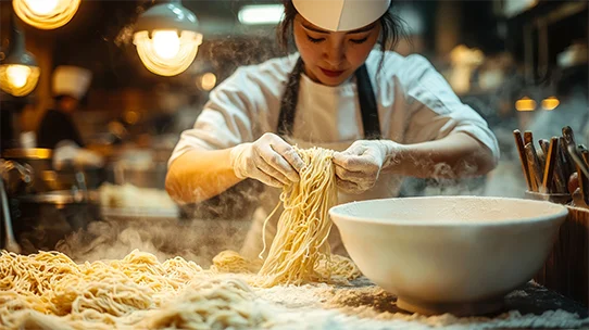 Chef en train de préparer la pâte de nouilles chinoises