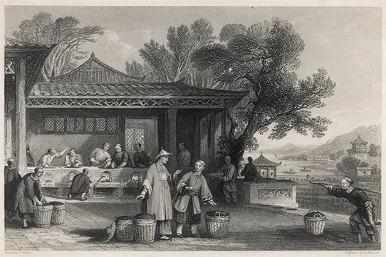 Toile historique d'un marché de nouilles chinoises, en Chine