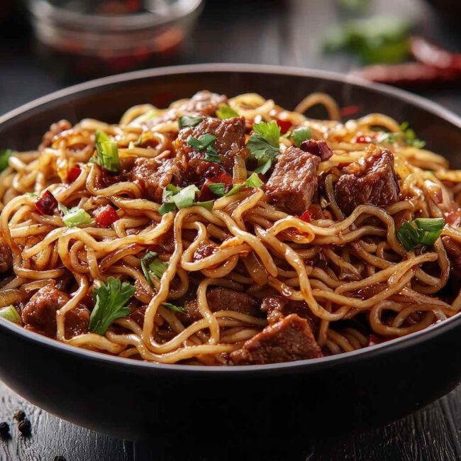 nouilles chinoises au boeuf épicées façon Sichuan